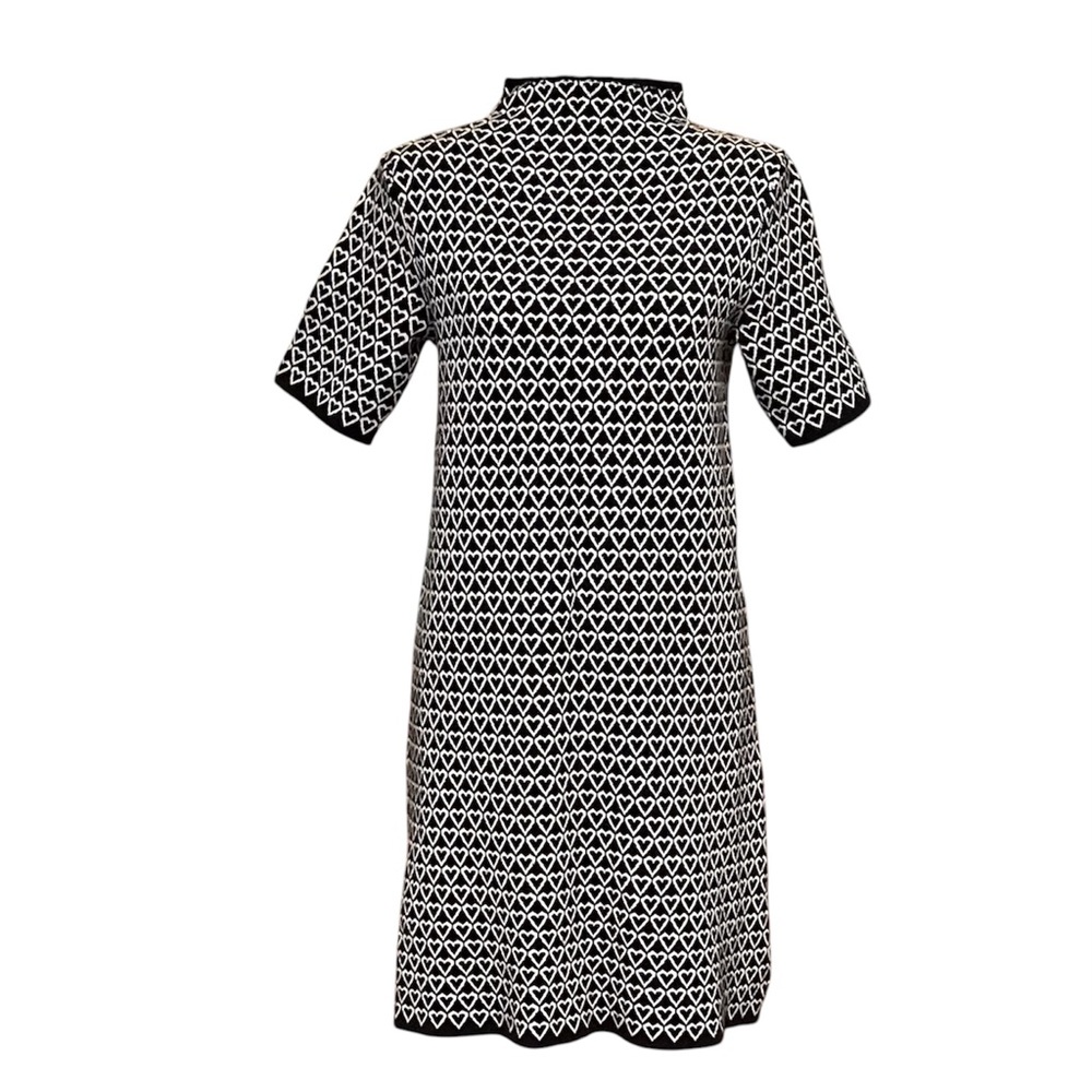 Nicole Miller New York‎ Size SmallBlack/White Heart Sweater Dress Short Sleeves